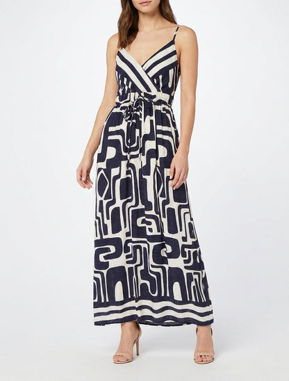 Robe longue imprimé graphique - Marine