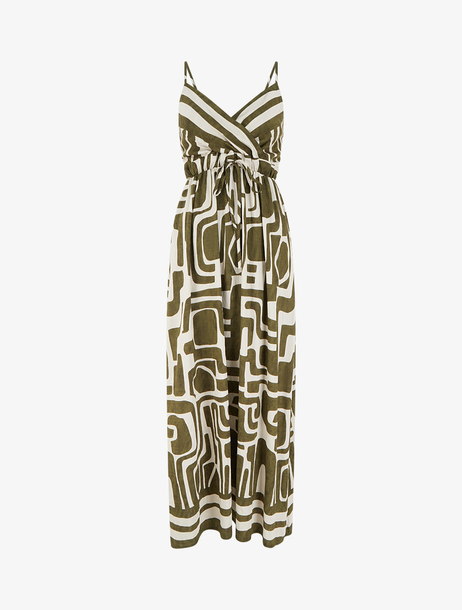 Robe longue imprimé graphique - Kaki - 1