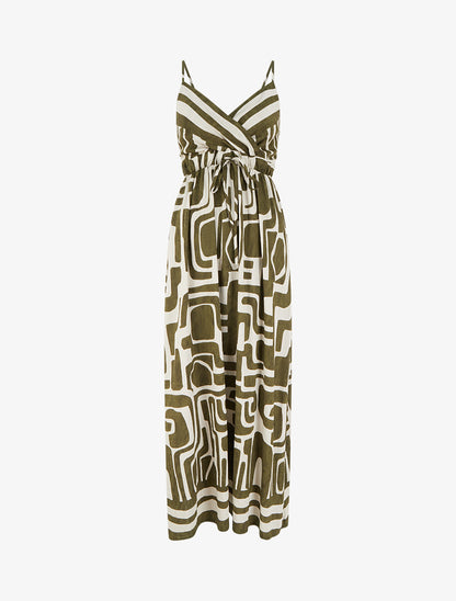 Robe longue imprimé graphique - Kaki - 1