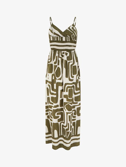 Robe longue imprimé graphique - Kaki - 2
