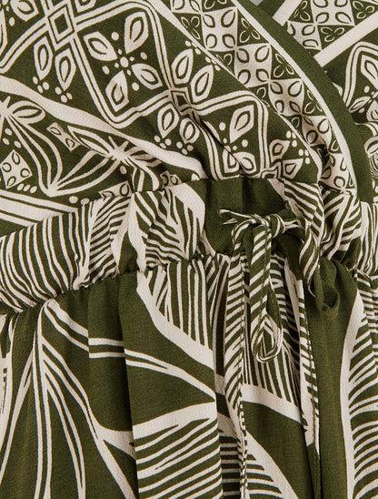 Robe longue imprimé feuilles stylisées - Kaki - 3