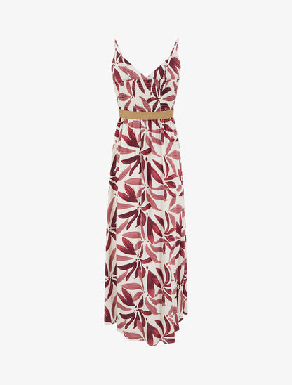 Robe longue évasée imprimé végétal - Vieux rose - 2