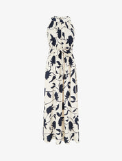 Robe longue élastiquée imprimé floral - Marine - 1