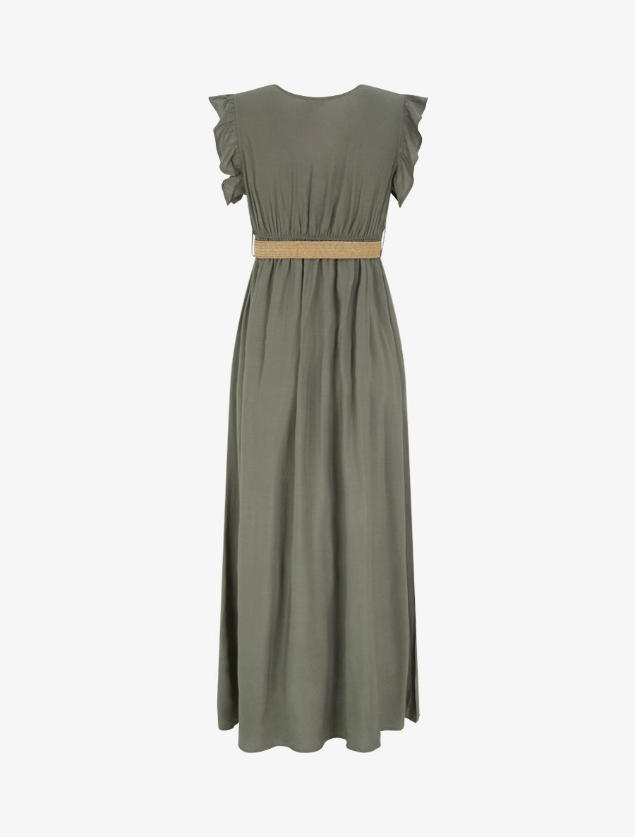 Robe longue unie à col cache-coeur - Kaki - 2