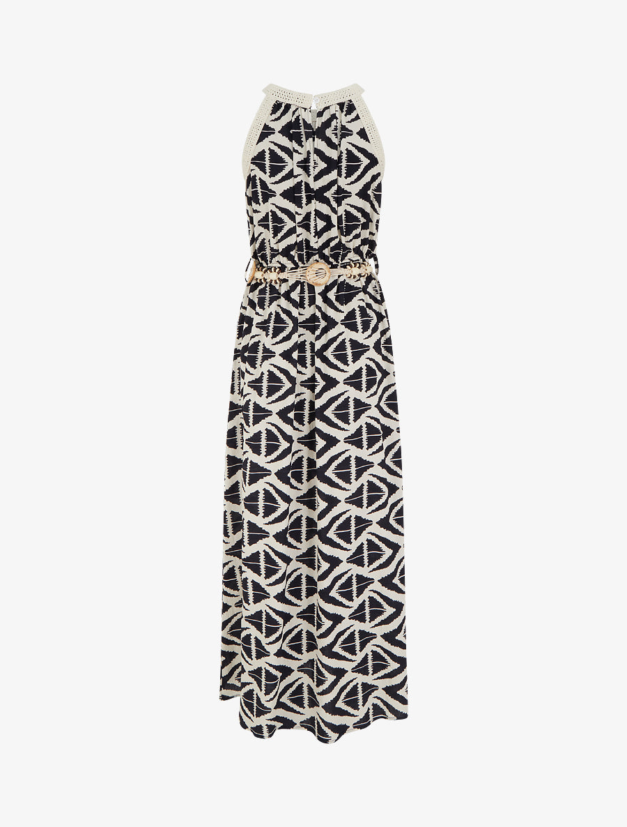 Robe longue à col américain imprimé graphique - Marine - 2