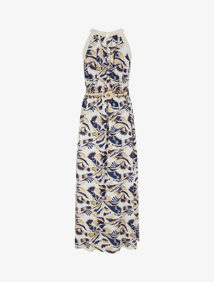 Robe longue à col américain imprimé fantaisie - Marine - 2