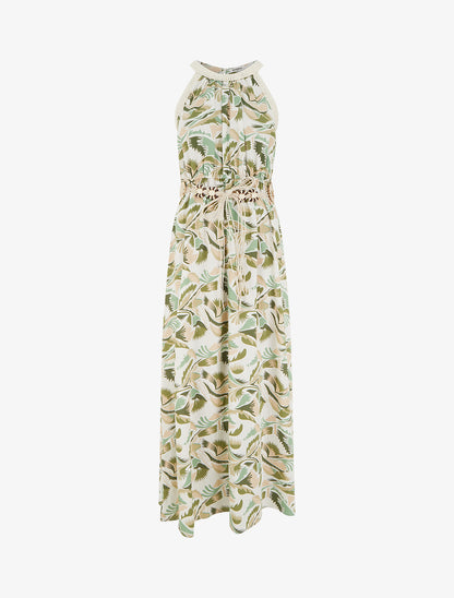 Robe longue à col américain imprimé fantaisie - Vert - 1