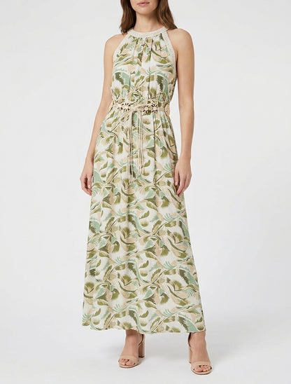 Robe longue à col américain imprimé fantaisie - Vert