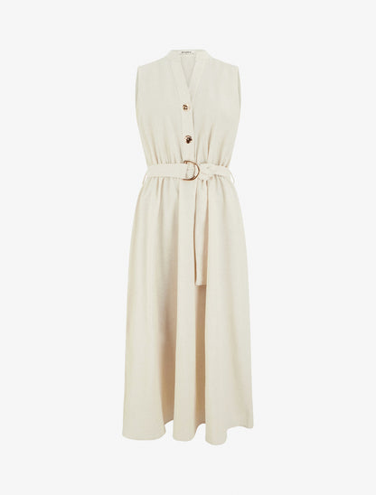 Robe longue unie effet lin - Beige - 1