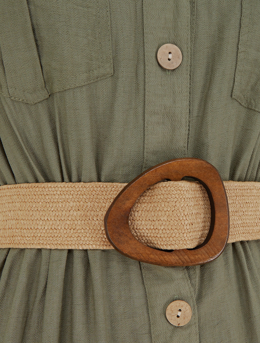 Robe longue unie boutonnée - Kaki - 3