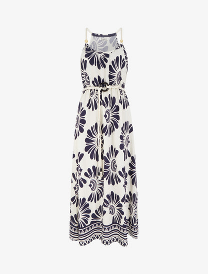 Robe imprimé fantaisie à bretelles en cordelettes - Marine - 1