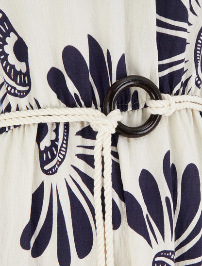 Robe imprimé fantaisie à bretelles en cordelettes - Marine - 3