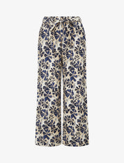 Pantalon élastiqué coupe droite imprimé fleuri - Marine - 1