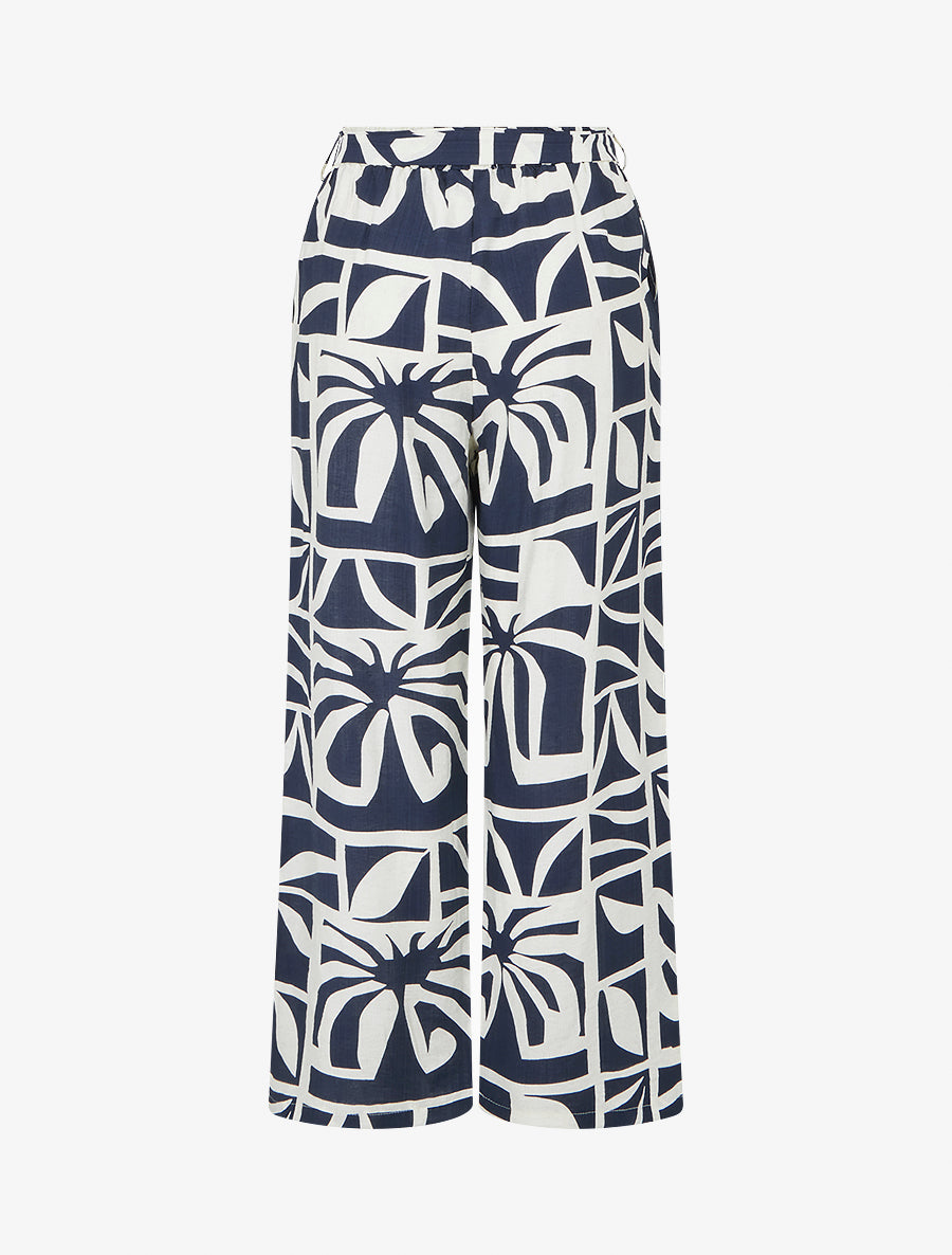 Pantalon élastiqué coupe droite imprimé graphique - Marine - 2