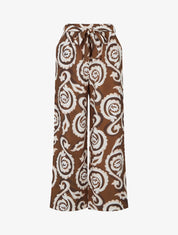 Pantalon élastiqué coupe droite imprimé arabesque - Marron - 1