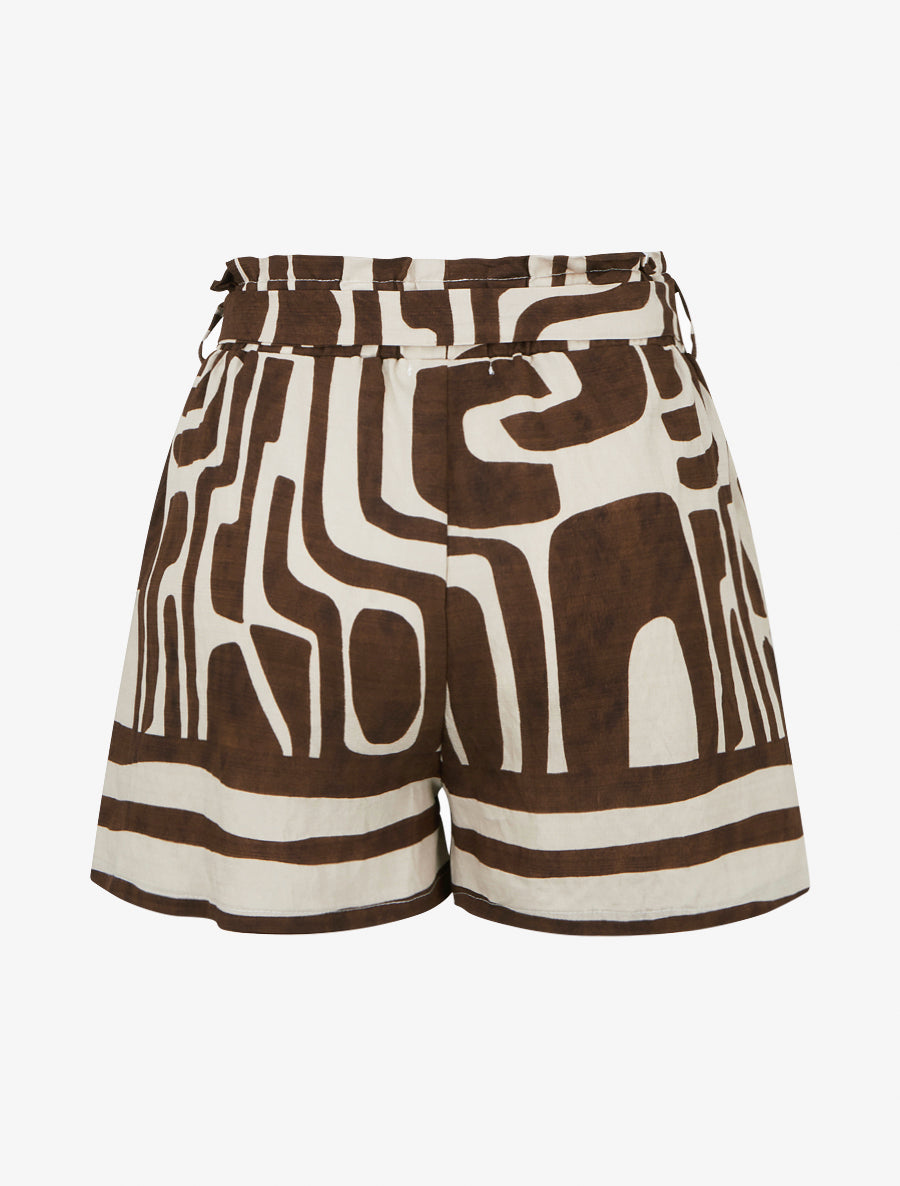 Short droit élastiqué imprimé fantaisie - Marron - 2