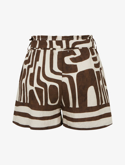 Short droit élastiqué imprimé fantaisie - Marron - 2