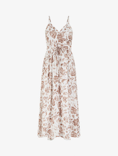 Robe longue à imprimé roses - Taupe - 1