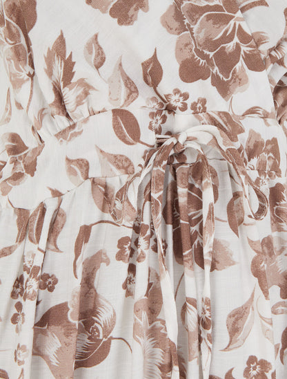 Robe longue à imprimé roses - Taupe - 3