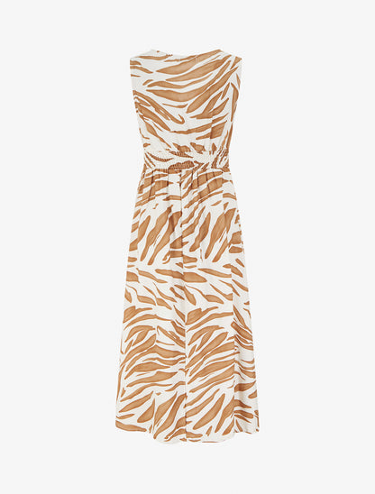 Robe imprimé fantaisie à col cache-coeur - Camel - 2