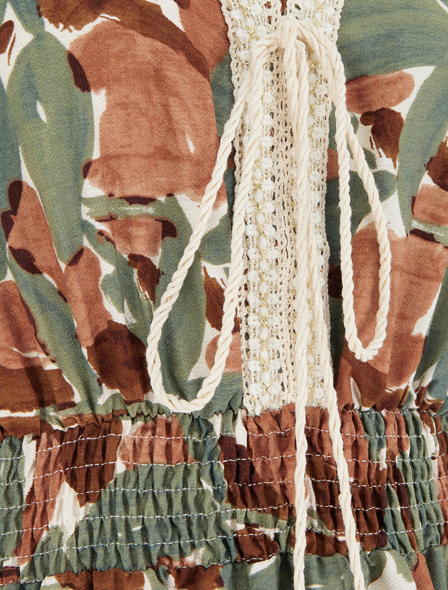 Robe à imprimé stylisé et col en crochet - Kaki - 3