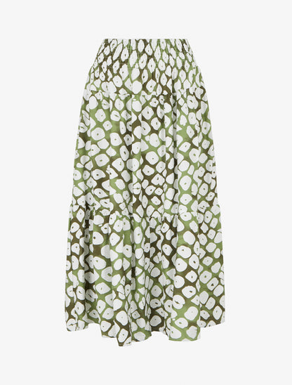 Jupe longue élastiquée fantaisie - Kaki - 1