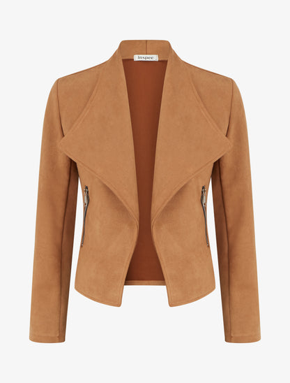 Veste en suédine à poches décoratives zippées - Camel - 1