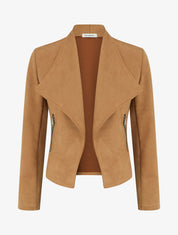 Veste en suédine col droit à rabat - Camel