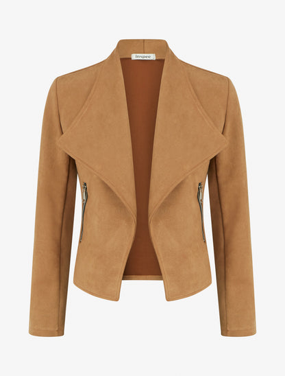 Veste en suédine col droit à rabat - Camel