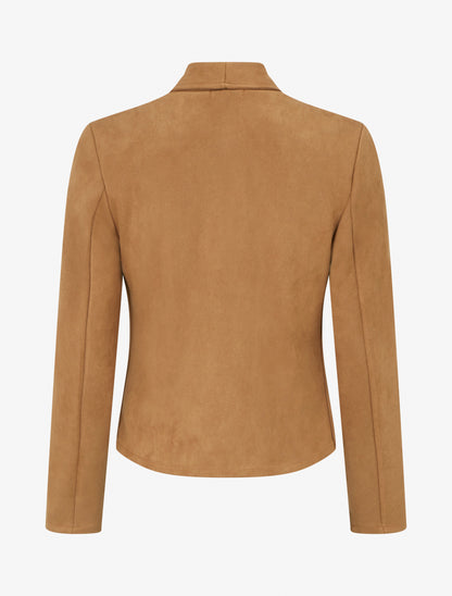 Veste en suédine col droit à rabat - Camel