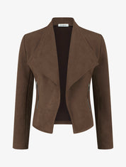 Veste en suédine col droit zippée - Marron