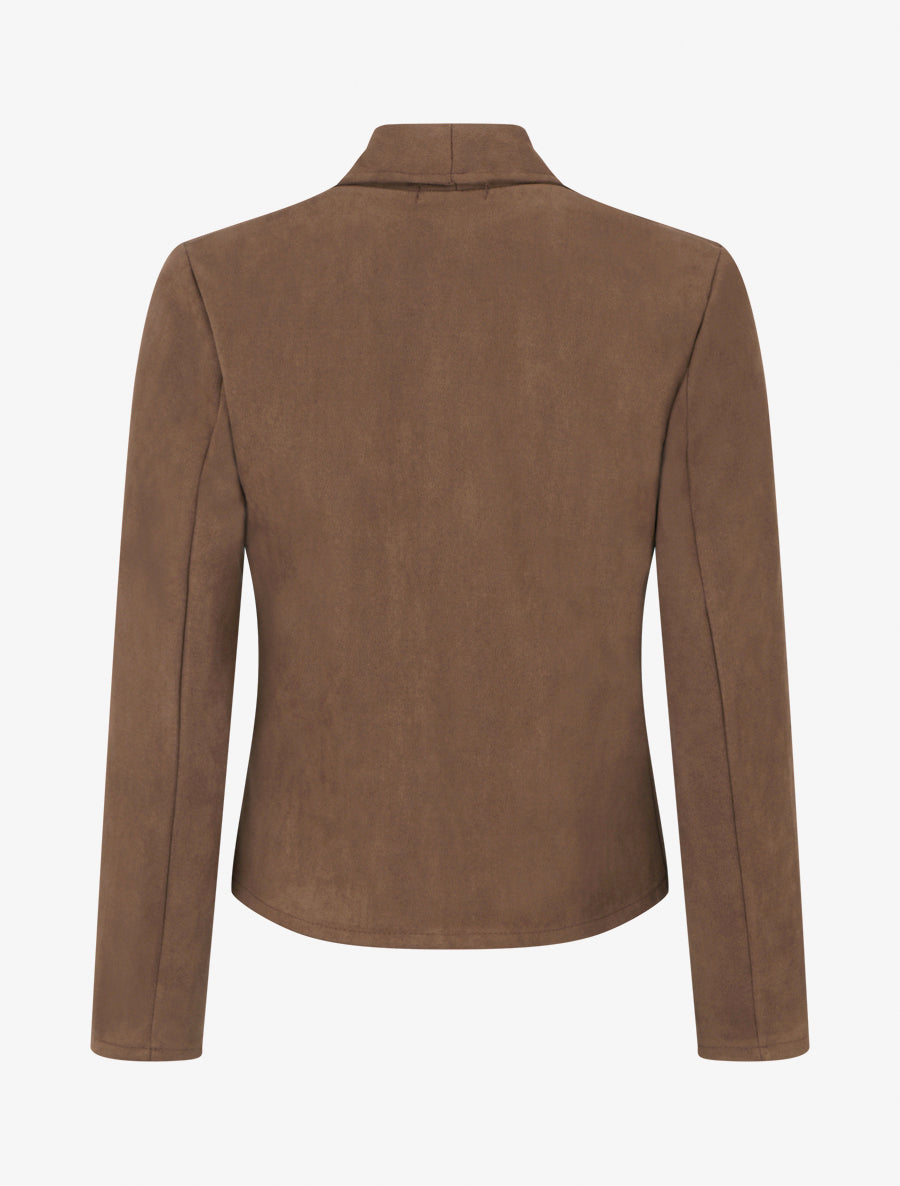 Veste en suédine col droit zippée - Marron