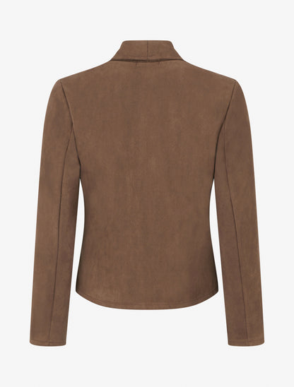 Veste en suédine col droit zippée - Marron