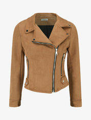 Veste suédine col cranté zippée - Camel