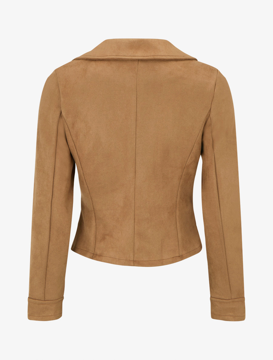 Veste suédine col cranté zippée - Camel