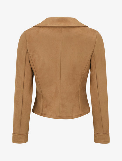 Veste suédine col cranté zippée - Camel
