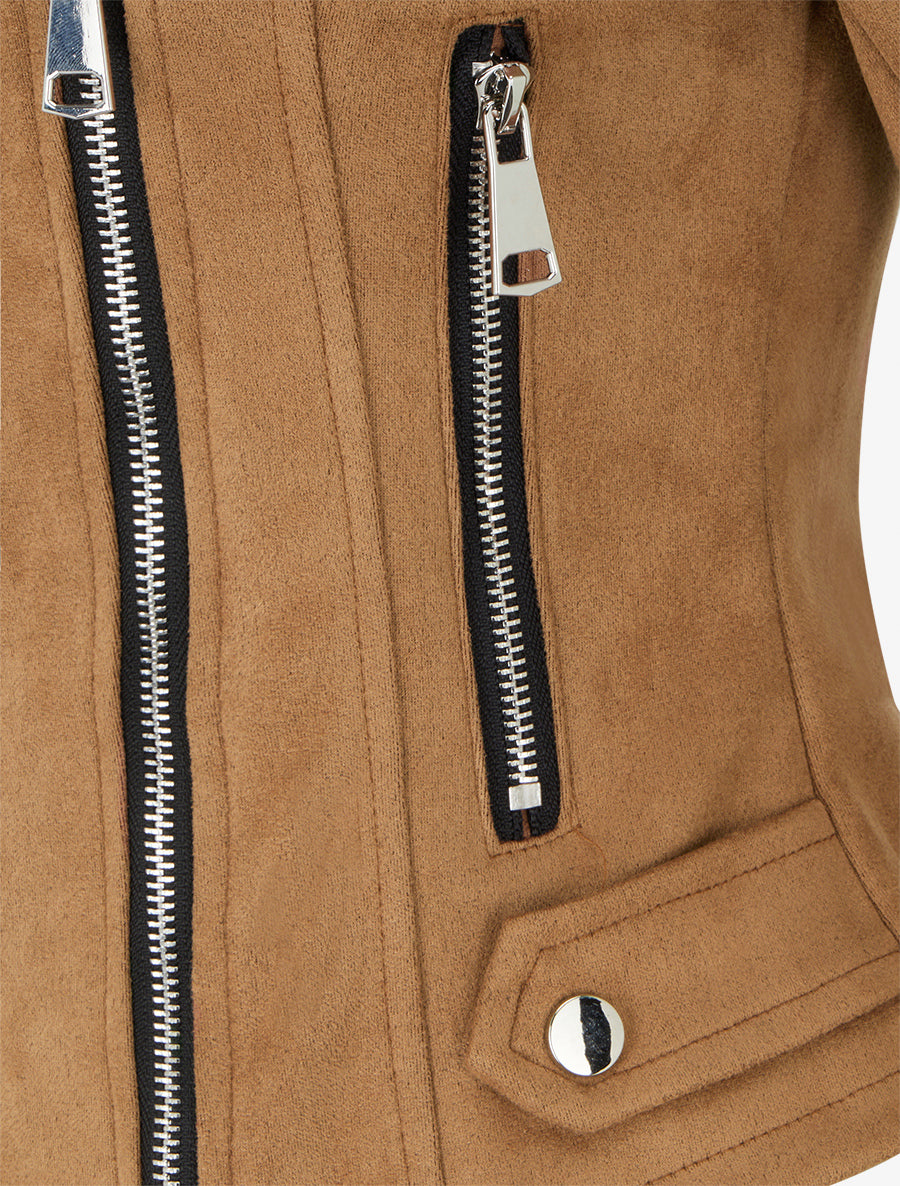 Veste suédine col cranté zippée - Camel