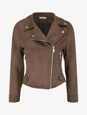 Veste suédine col cranté zippée - Marron