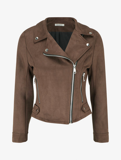 Veste suédine col cranté zippée - Marron