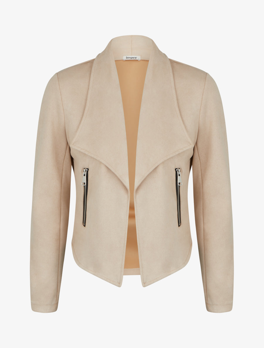 Veste en suédine droite zippée - Beige