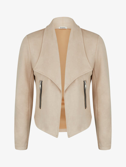 Veste en suédine droite zippée - Beige