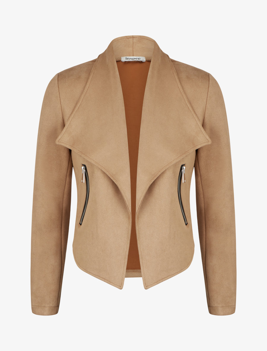 Veste en suédine à col châle - Camel clair