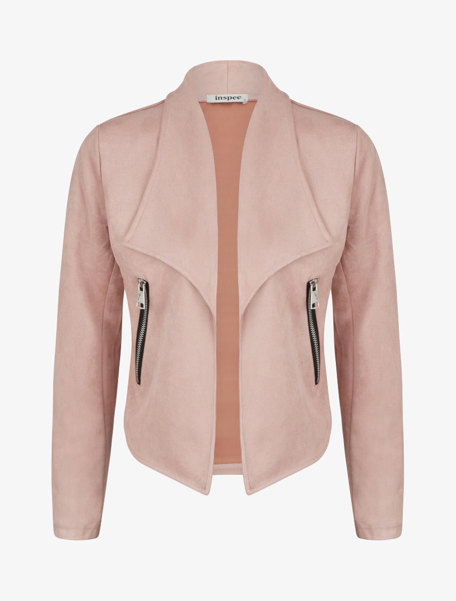 Veste en suédine à col châle - Rose