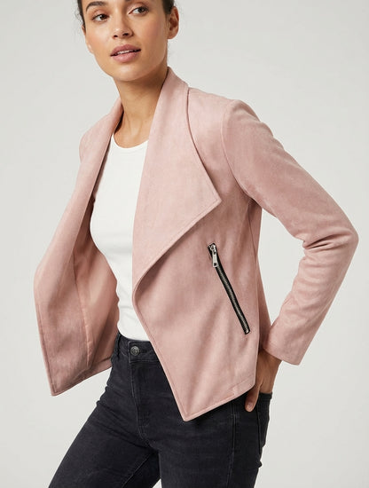 Veste droite en suédine zippée - Rose