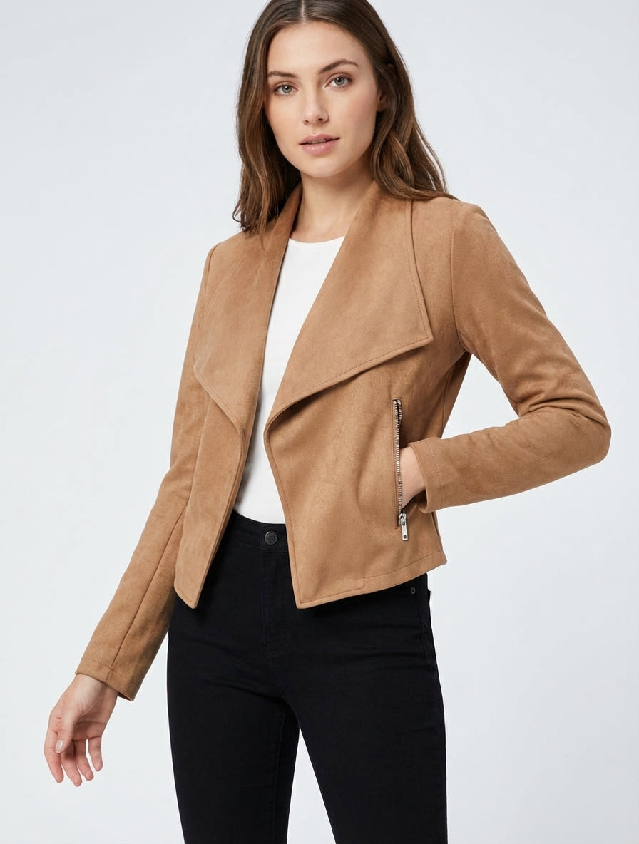 Veste en suédine coupe droite - Camel