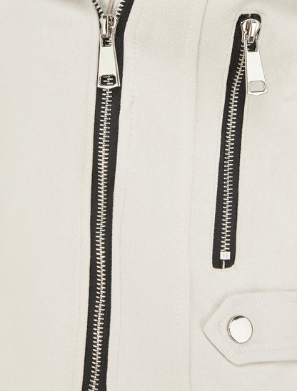 Veste en suédine à fermeture zippée - Écru - 3