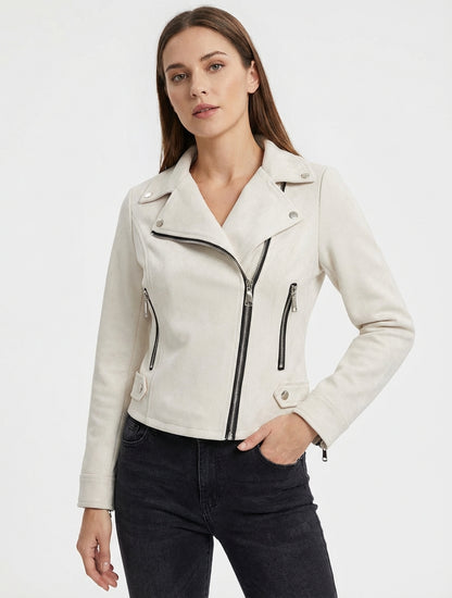 Veste en suédine à fermeture zippée - Écru