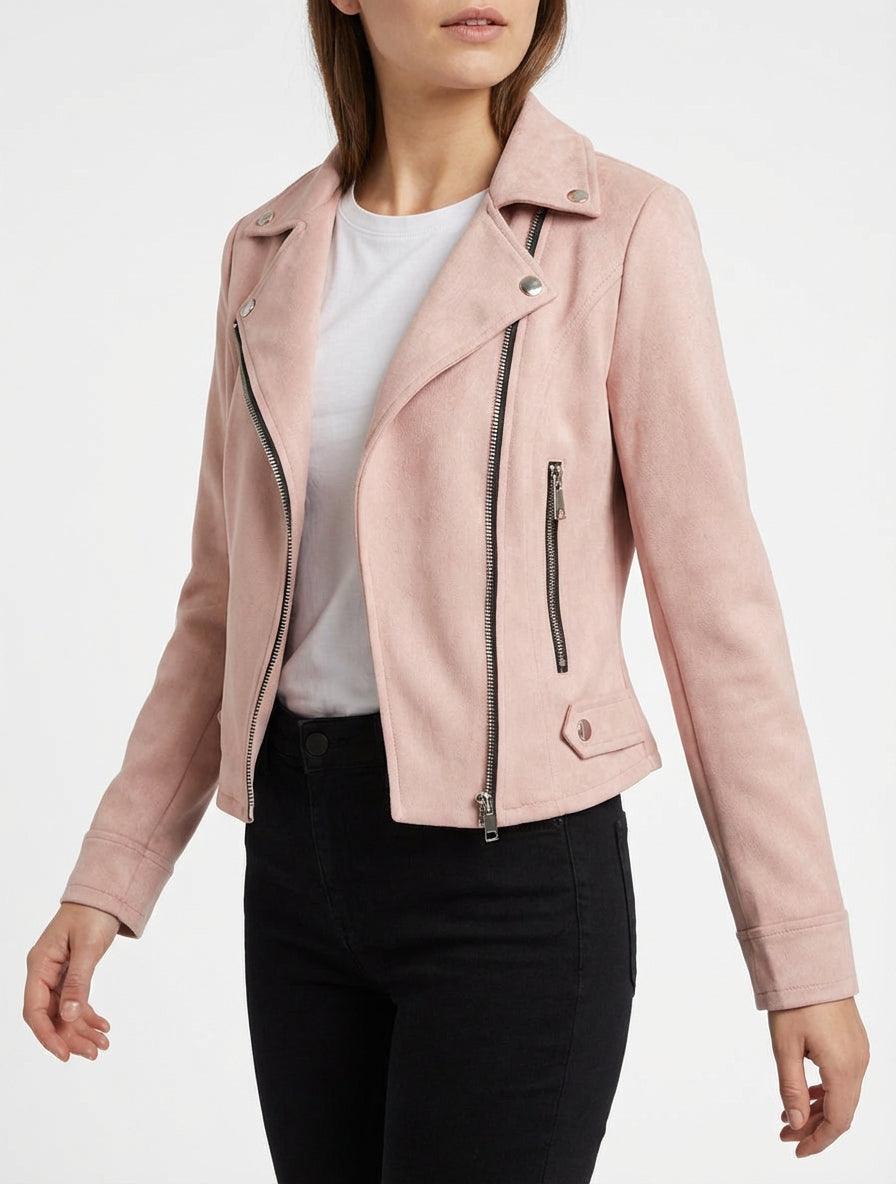 Veste en suédine à fermeture zippée - Rose
