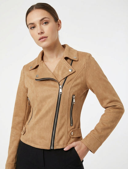 Veste en suédine à fermeture zippée - Camel