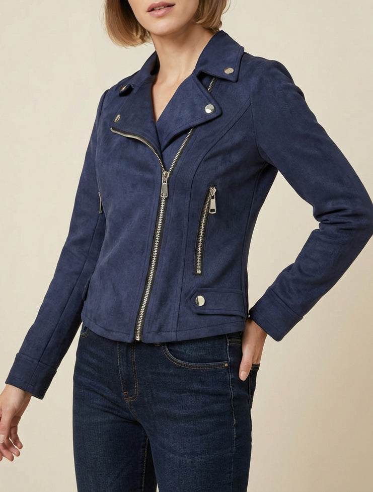 Veste en suédine à fermeture zippée - Marine